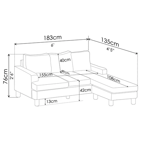 HLB REVERSIBLE CONER SOFA (3 SEATER)