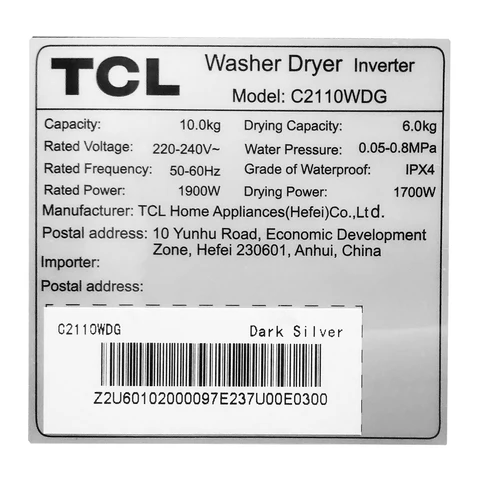 TCL WASHER & DRYER , INVERTER (10KG)