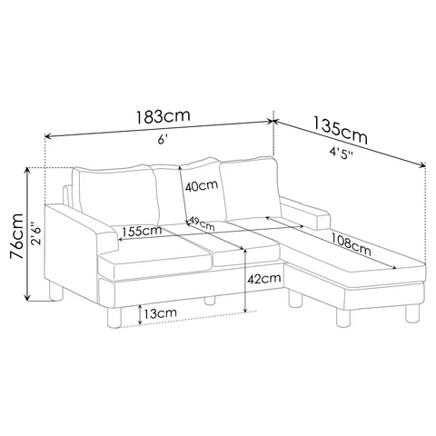 HLB REVERSIBLE CORNER SOFA (3 SEATER)