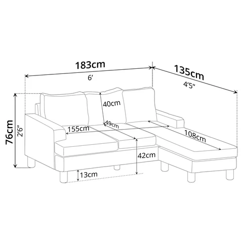 HLB REVERSIBLE CORNER SOFA (3 SEATER)