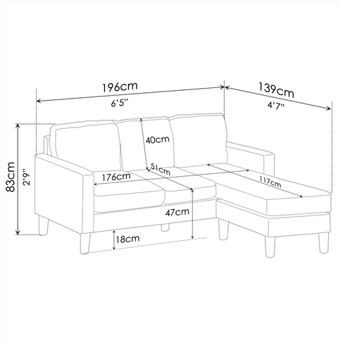 MLM REVERSIBLE CORNER SOFA (3 SEATER)