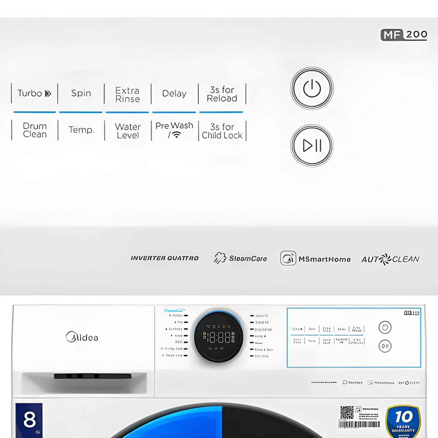 MIDEA WASHING MACHINE ,INVERTER (8KG)