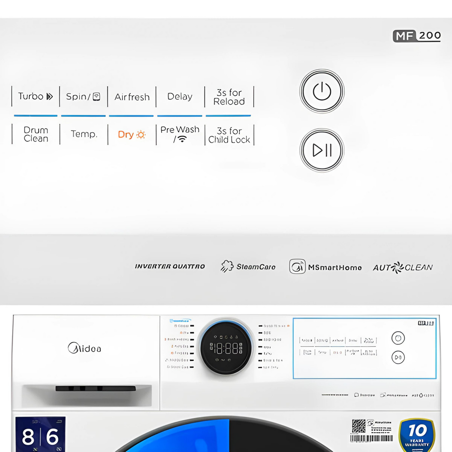 MIDEA WASHER & DRYER ,INVERTER (8KG)